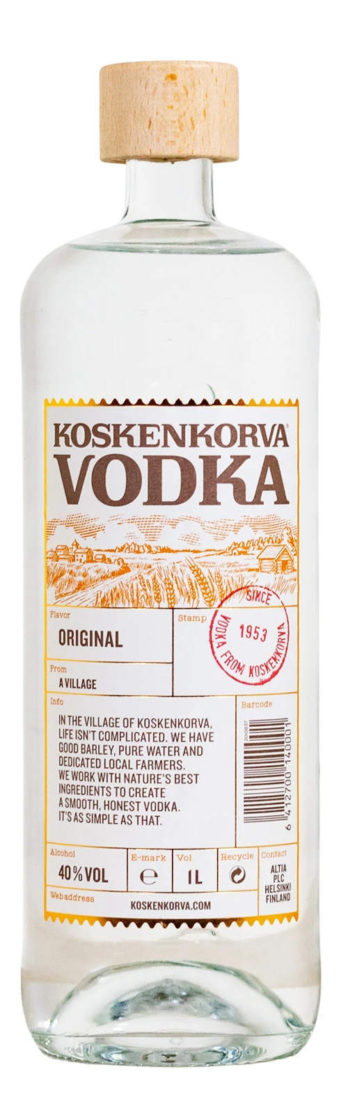 Koskenkorva Finnish Barley Vodka - 1 Liter 40% Vol 1 Koskenkorva Finnish Barley Vodka - 1 Liter 40% Vol